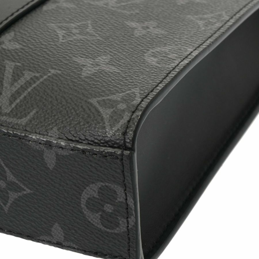路易威登 Monogram Eclipse Sac Plat Cross(舊款)男士雙用手提包,黑色/灰色(M46098)。帆布手提包。-8