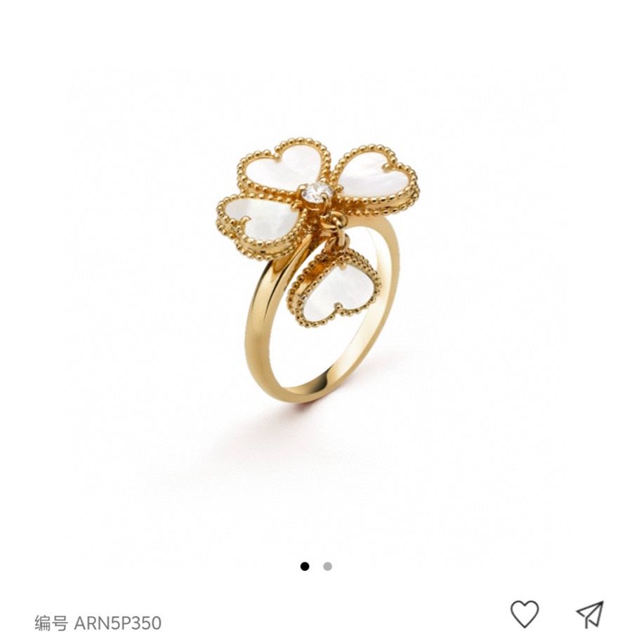 Vca梵克雅宝 Sweet Hearts系列 18K金白贝母爱心四叶草戒指-7