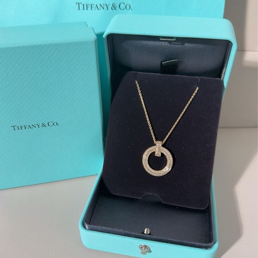 Tiffany蒂芙尼 T系列 T1 18K玫瑰金满钻圈形项链-2