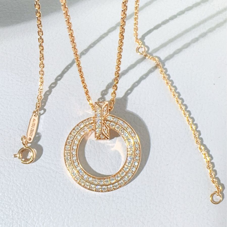 Tiffany蒂芙尼 T系列 T1 18K玫瑰金满钻圈形项链-4