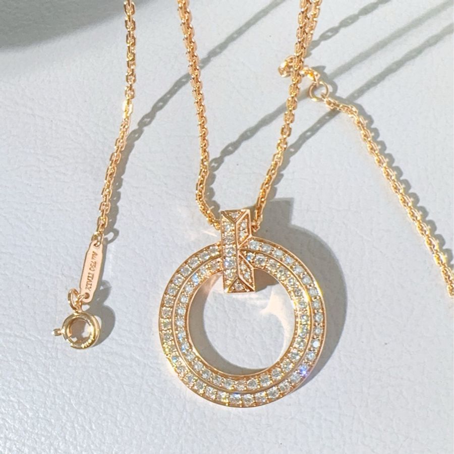 Tiffany蒂芙尼 T系列 T1 18K玫瑰金满钻圈形项链-5