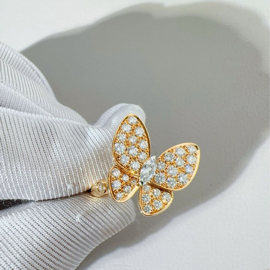 Vca梵克雅宝 two butterfly系列 18K黄金满钻蝴蝶戒指-5