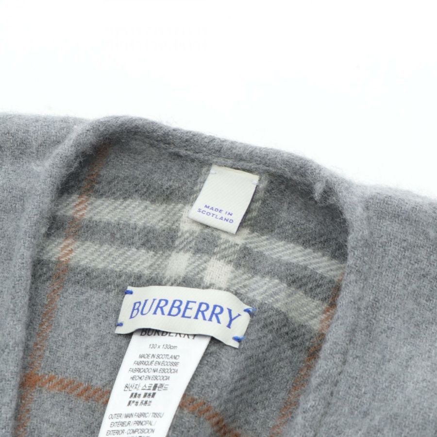 BURBERRY 格紋披肩斗篷羊毛灰色二手女款-3