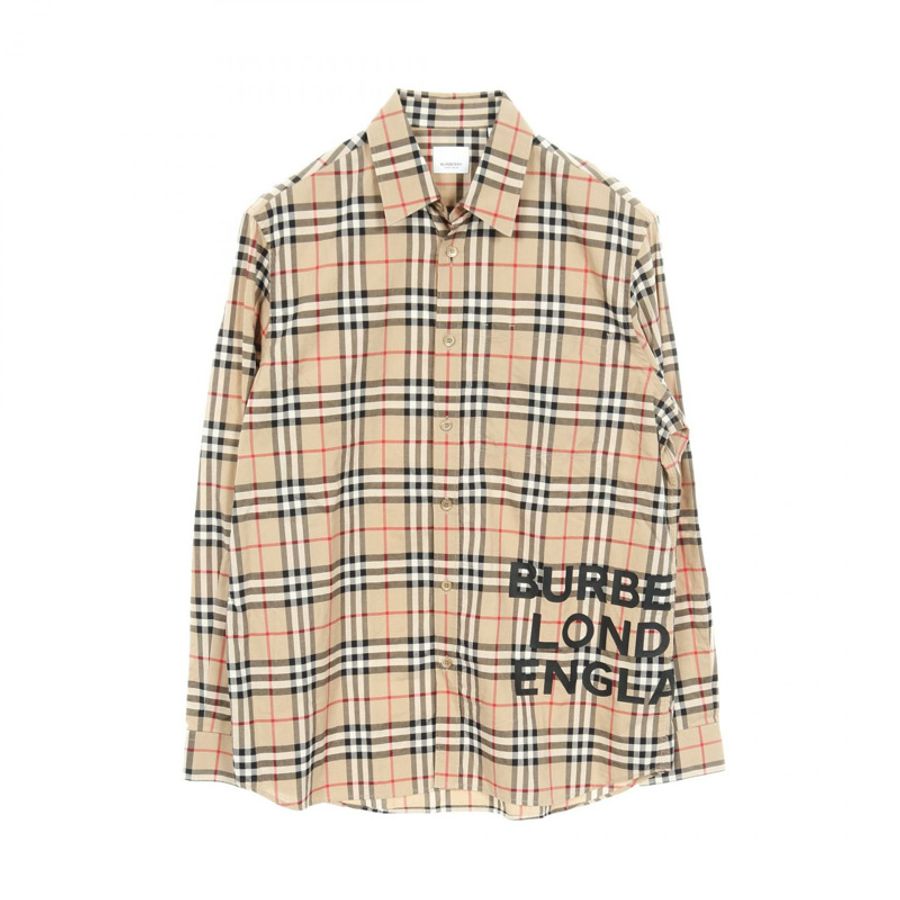 BURBERRY Nova 格紋長袖襯衫,純棉,米色,男士M碼,附logo-0