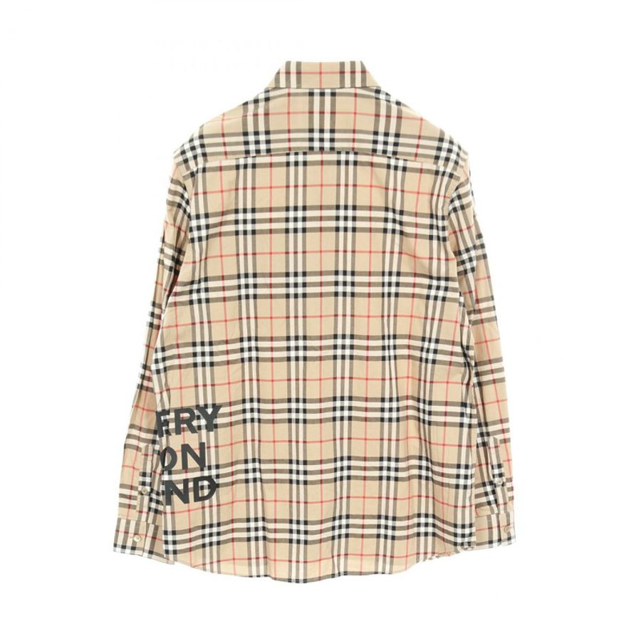 BURBERRY Nova 格紋長袖襯衫,純棉,米色,男士M碼,附logo-1