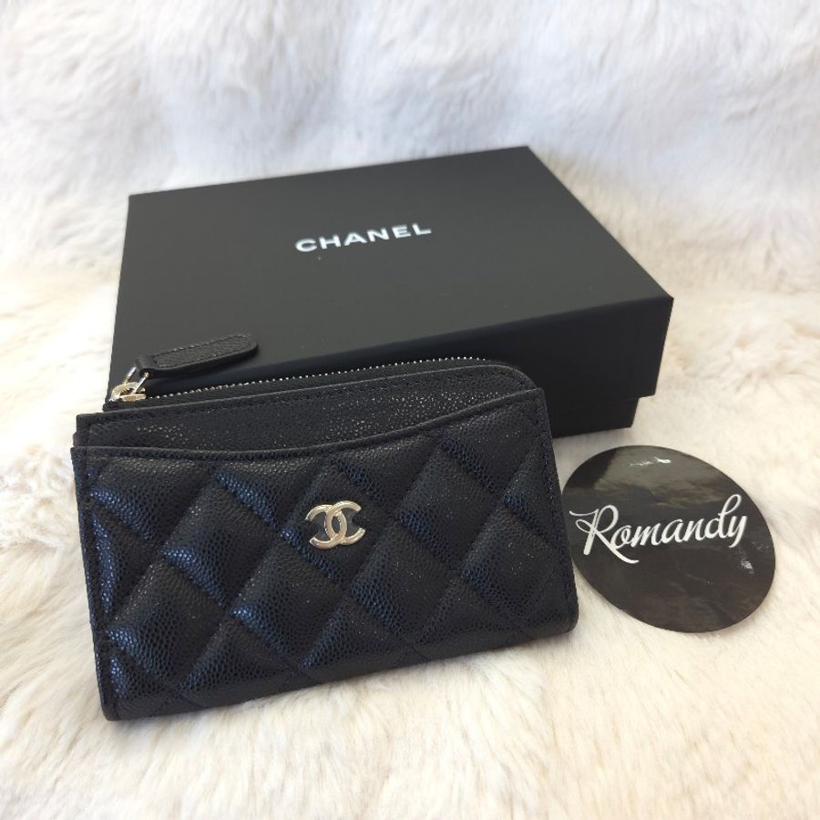 Chanel L型拉鍊零錢卡片包 黑金-0