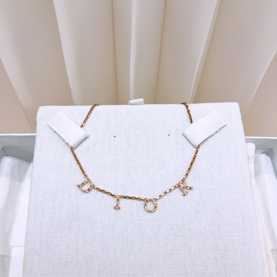 Dior 彩色水鑽logo字母項鍊-0