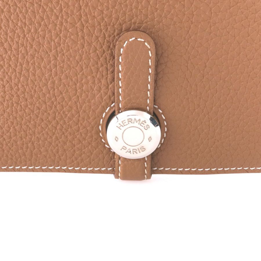 HERMES Clemence皮革Dogon GM銀扣掛飾Gold-7