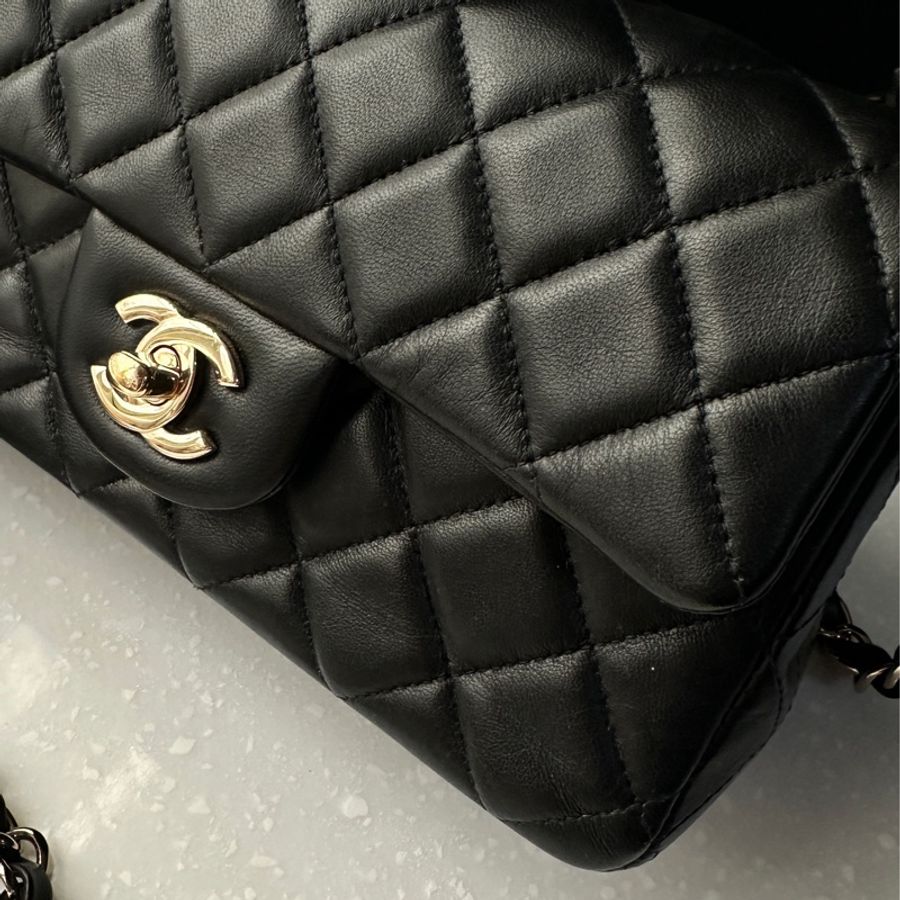 9新|Chanel mini cf 20 晶片款黑羊淡金釦🥐-2
