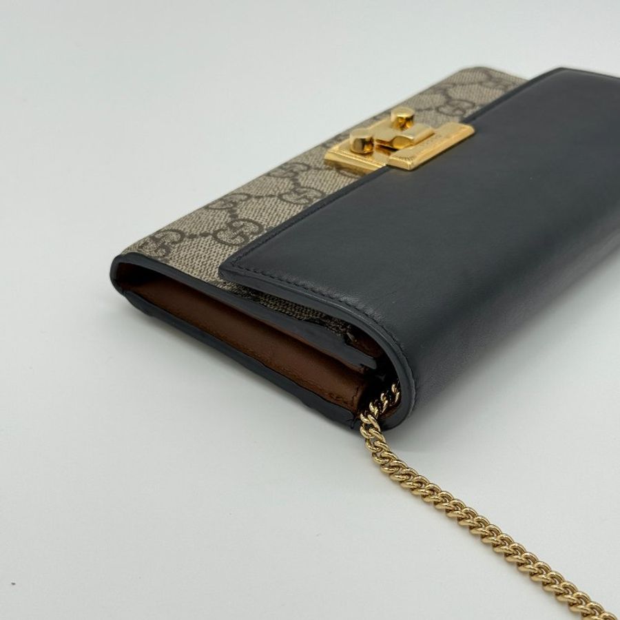 Gucci 古馳 Padlock 黑色牛皮 經典花紋 鏈條錢包 斜挎包 單肩包 多卡位 鈔票位(鏈條可以拆卸)-3