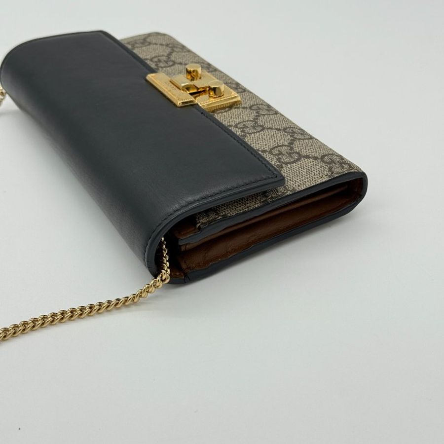 Gucci 古馳 Padlock 黑色牛皮 經典花紋 鏈條錢包 斜挎包 單肩包 多卡位 鈔票位(鏈條可以拆卸)-4