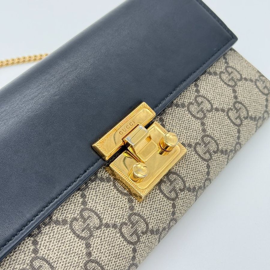 Gucci 古馳 Padlock 黑色牛皮 經典花紋 鏈條錢包 斜挎包 單肩包 多卡位 鈔票位(鏈條可以拆卸)-6
