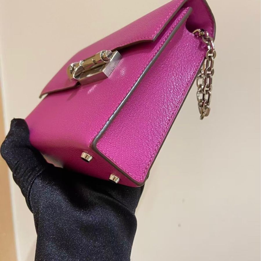 🌈Hermes💜Mini Verrou手槍包💜L3玫瑰紫銀扣🌈98.5新🌟山羊皮🌟-4