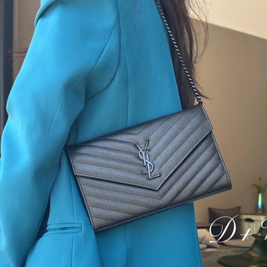 🈶購證99新🆕Ysl so black 魚子醬Woc信封包斜挎單肩包-0