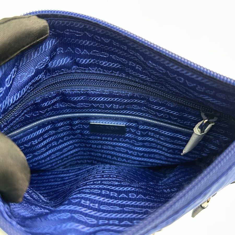 Prada 藍色尼龍 可調式肩帶斜背包-6
