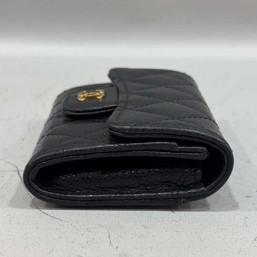 CHANEL AP0214 COCO 新款 背面有口袋 黑色荔枝皮 銀釦 釦式 零錢包 信用卡夾 名片夾 短夾 皮夾-3