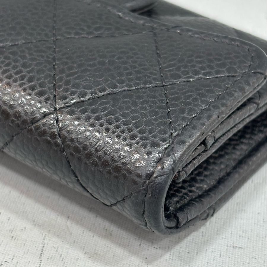 CHANEL AP0214 COCO 新款 背面有口袋 黑色荔枝皮 銀釦 釦式 零錢包 信用卡夾 名片夾 短夾 皮夾-10