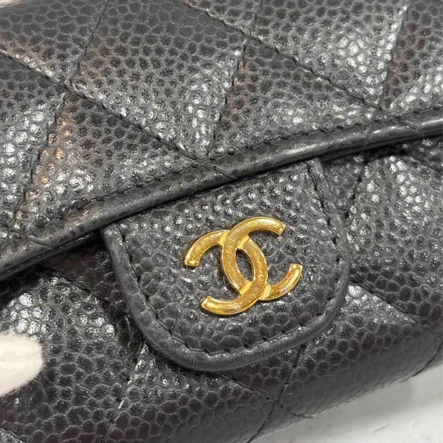 CHANEL AP0214 COCO 新款 背面有口袋 黑色荔枝皮 銀釦 釦式 零錢包 信用卡夾 名片夾 短夾 皮夾-14