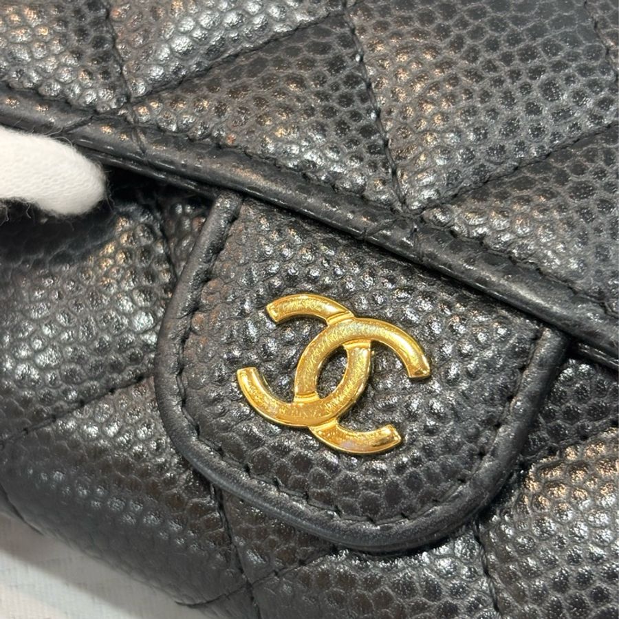 CHANEL AP0214 COCO 新款 背面有口袋 黑色荔枝皮 銀釦 釦式 零錢包 信用卡夾 名片夾 短夾 皮夾-15