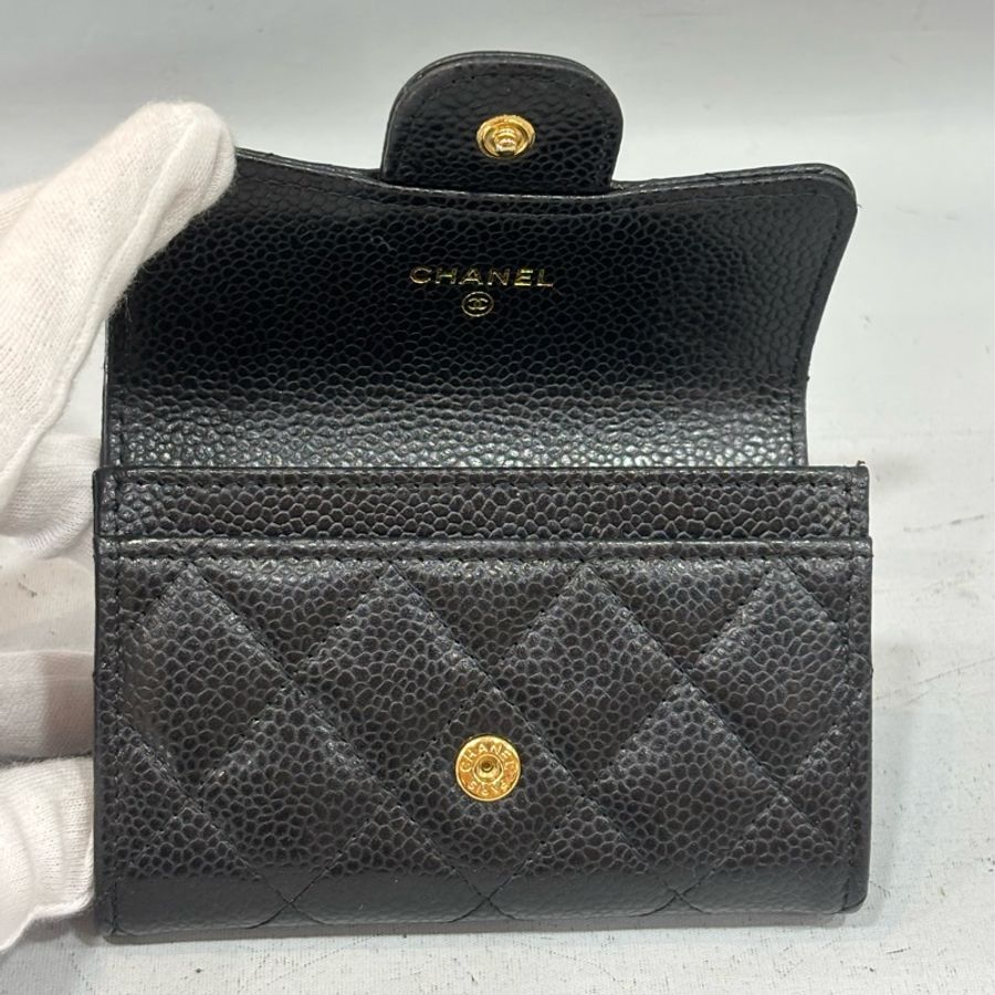 CHANEL AP0214 COCO 新款 背面有口袋 黑色荔枝皮 銀釦 釦式 零錢包 信用卡夾 名片夾 短夾 皮夾-16