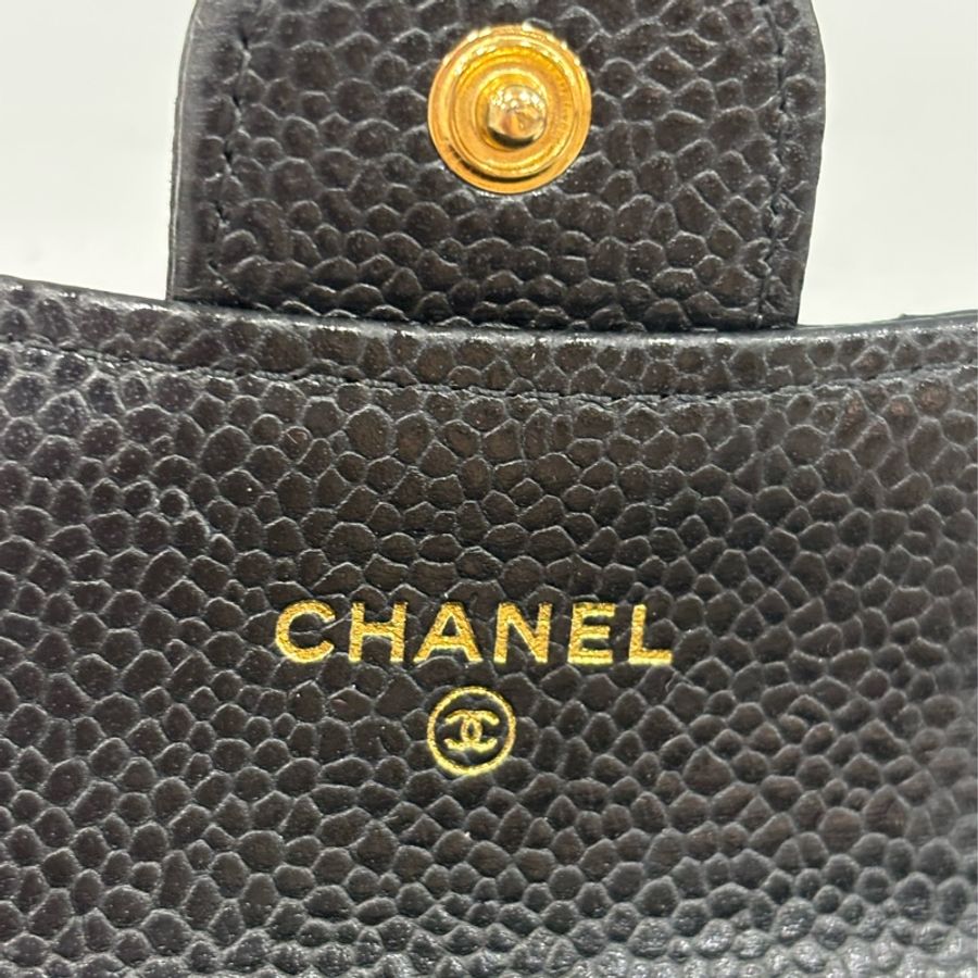CHANEL AP0214 COCO 新款 背面有口袋 黑色荔枝皮 銀釦 釦式 零錢包 信用卡夾 名片夾 短夾 皮夾-19