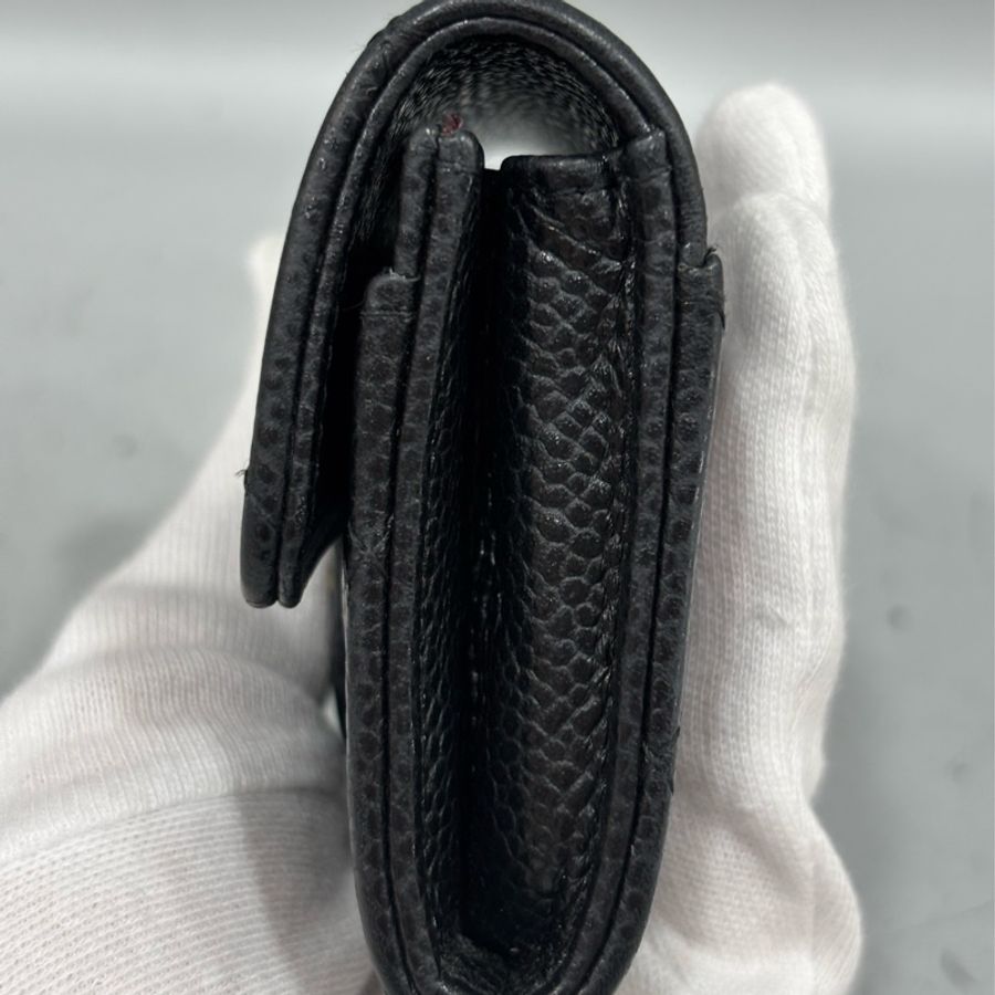 CHANEL AP0214 COCO 新款 背面有口袋 黑色荔枝皮 銀釦 釦式 零錢包 信用卡夾 名片夾 短夾 皮夾-34