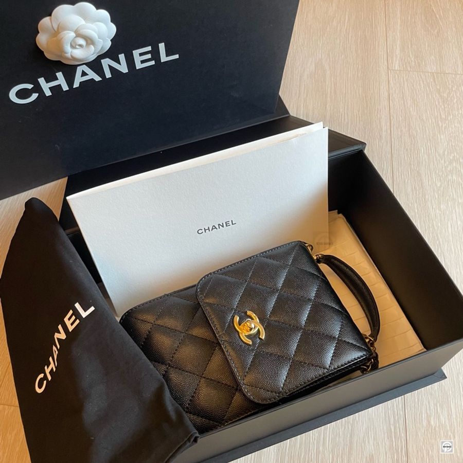 CHANEL Caviar Leather 荔枝皮 黑金小包/手機包-0