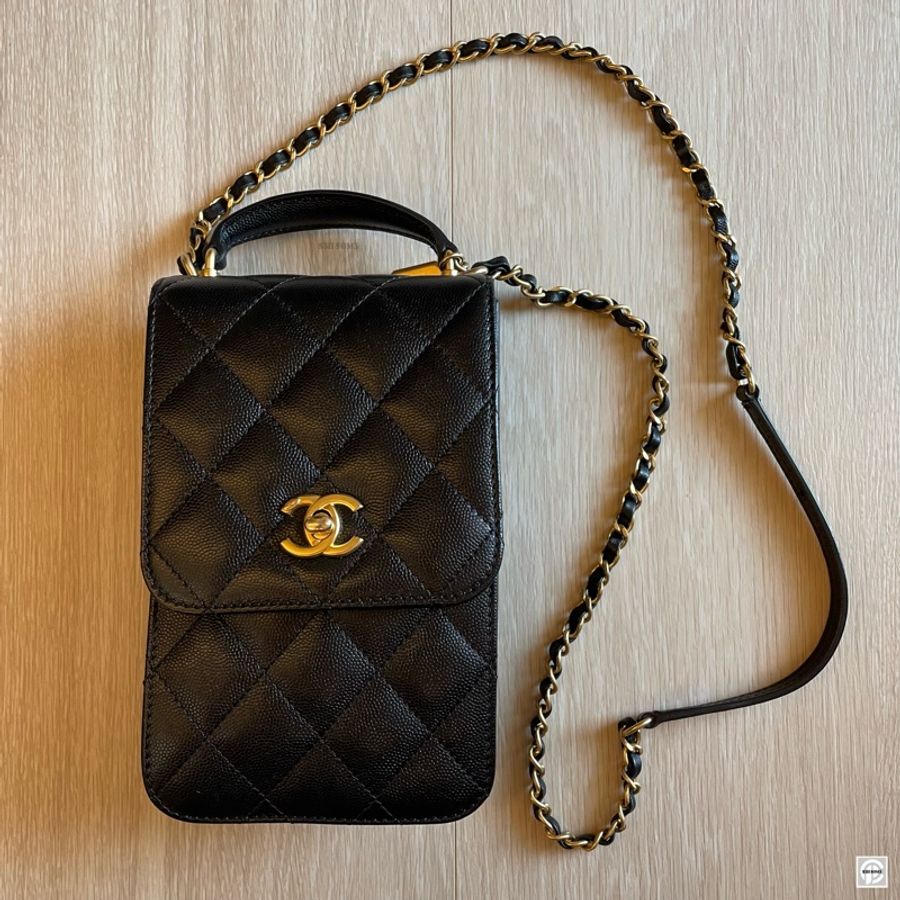 CHANEL Caviar Leather 荔枝皮 黑金小包/手機包-5