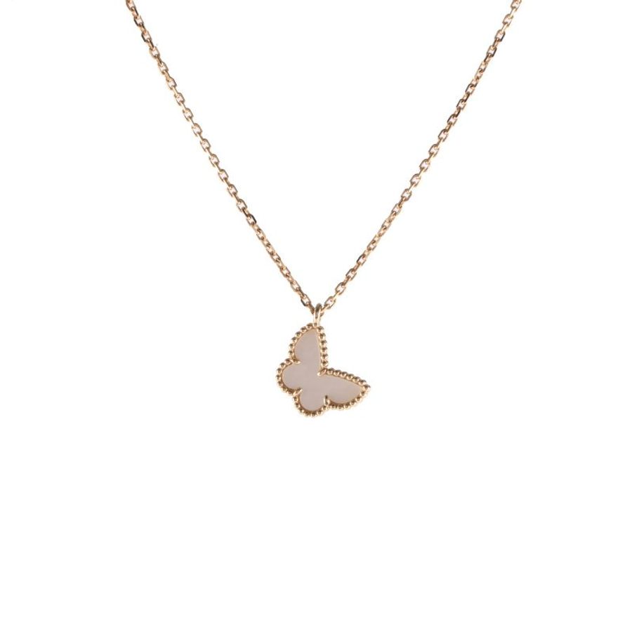 Van Cleef & Arpels SweetAlhambra小號蝴蝶項鏈18K黃金/白貝母項鏈黃金項鍊-0