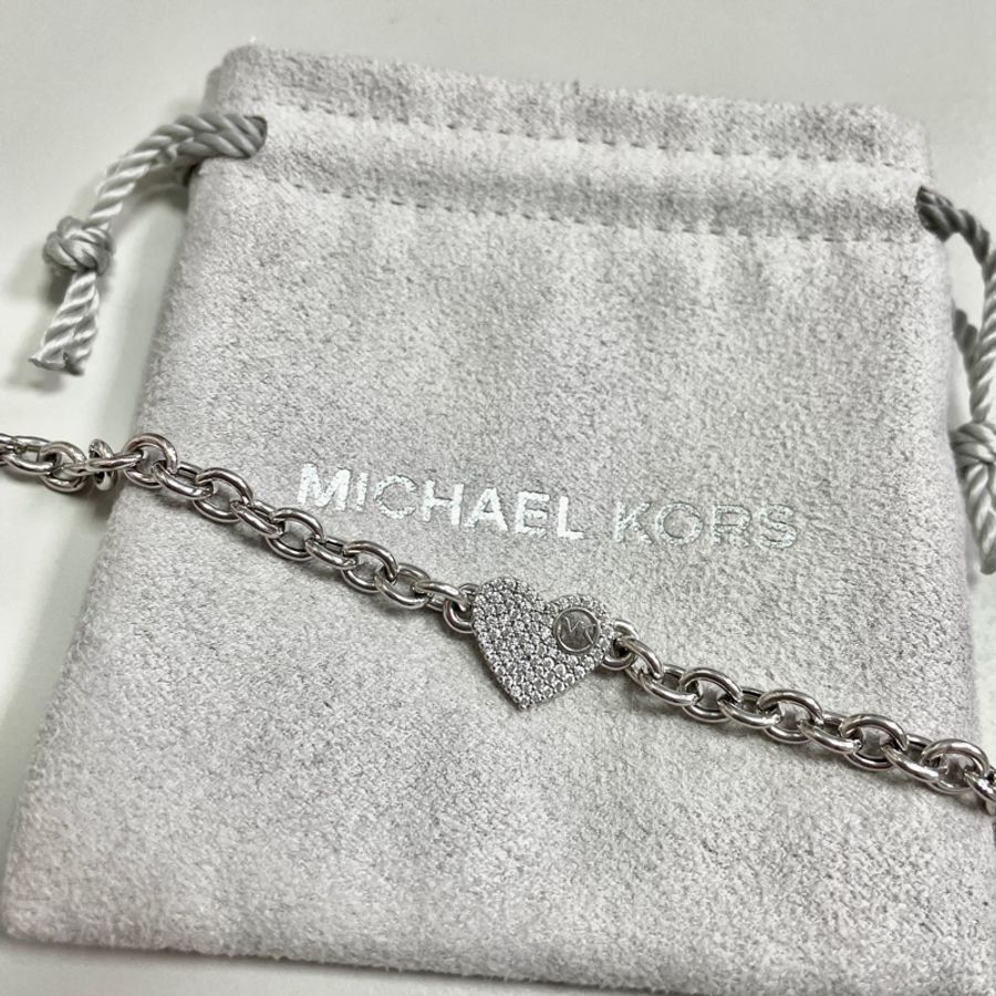 Michael Kors 純銀滿鑽愛心鋯石手鍊 | MKC1526AN | Pave Heart Chain Li-1
