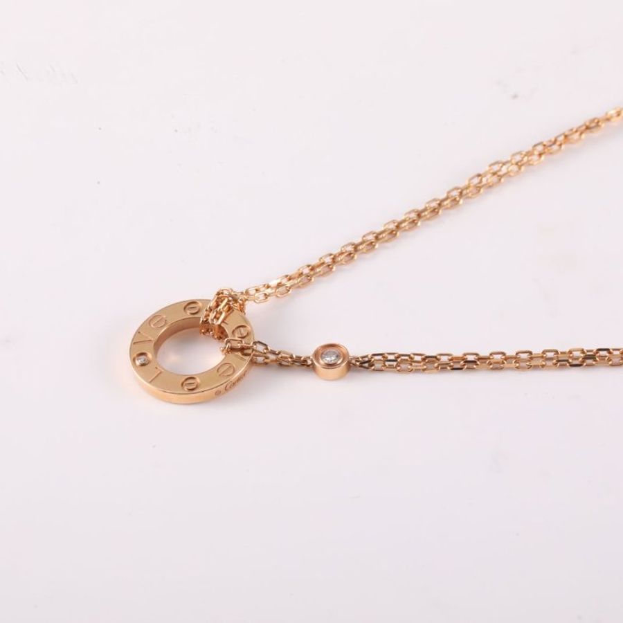 Cartier LOVE18K金小餅鑲嵌2顆鑽石項鏈18K玫瑰金/鑽石項鏈玫瑰金18K項鍊-1