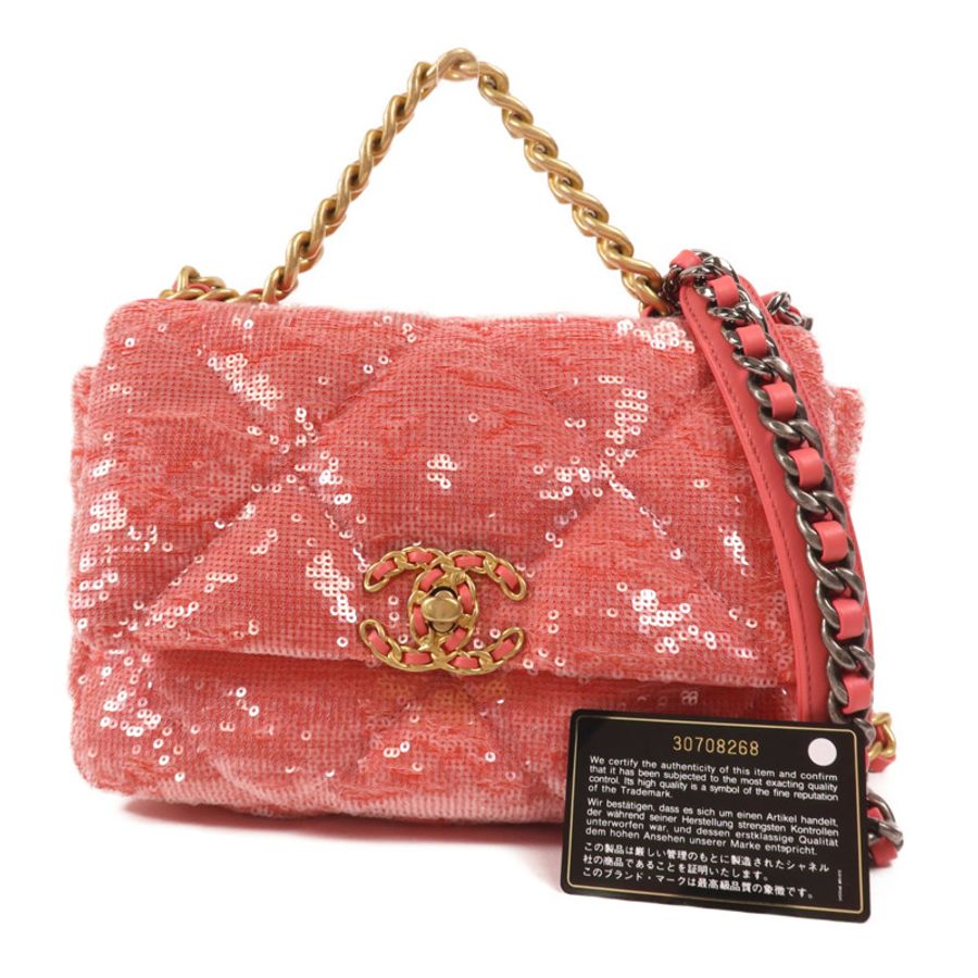 CHANEL 亮片Chanel 19 Sequin Flap Bag金扣手挽肩背兩用袋-13