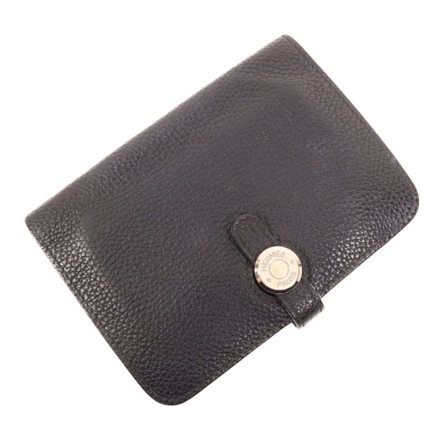 HERMES Togo皮革Dogon Compact銀扣錢包Noir-2