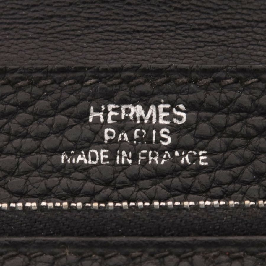 HERMES Togo皮革Dogon Compact銀扣錢包Noir-5