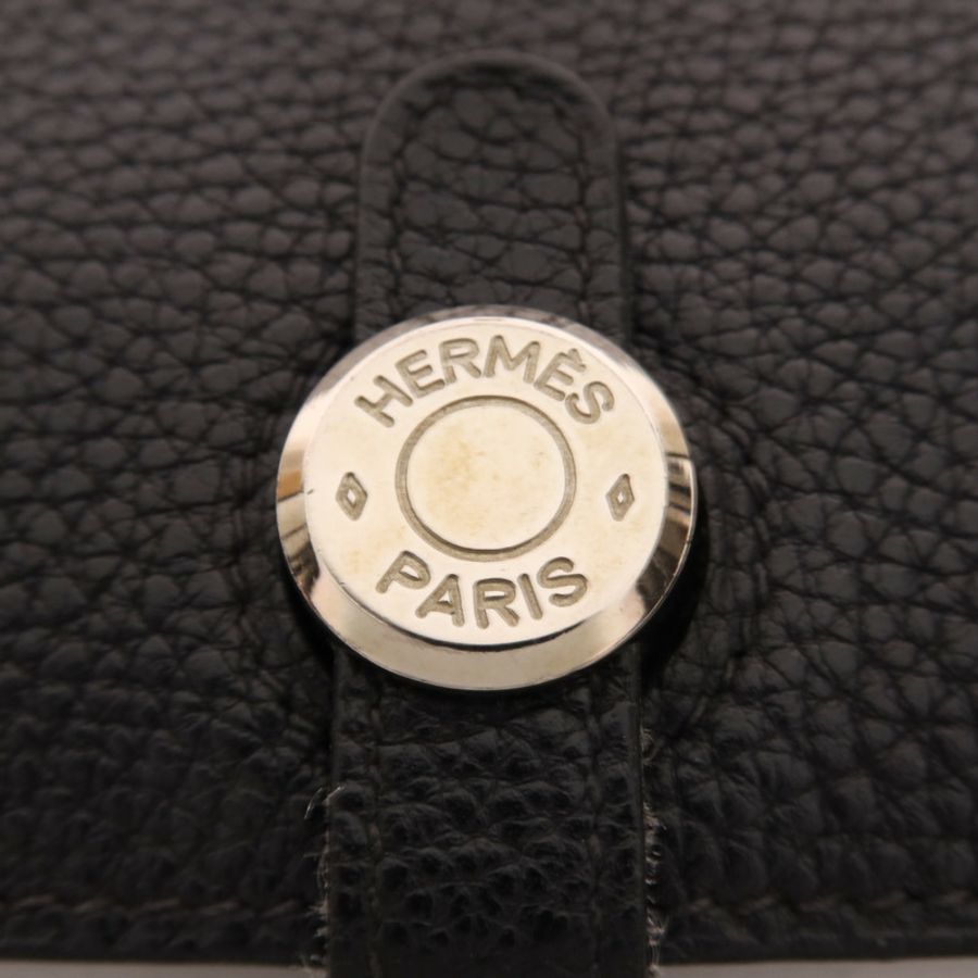 HERMES Togo皮革Dogon Compact銀扣錢包Noir-7