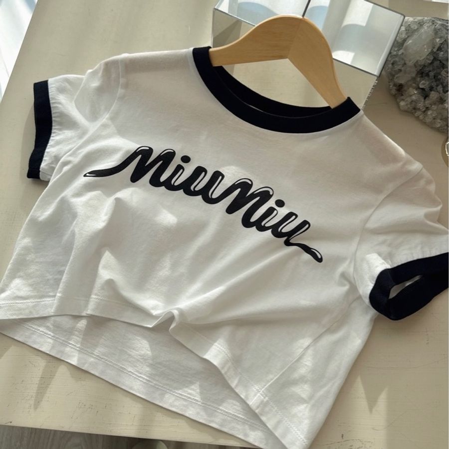 Miu Miu 白底黑邊短版短袖上衣 size:S-0