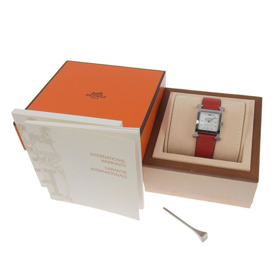 愛馬仕H系列腕錶,11鑽,型號HH1.510,精鋼錶殼搭配皮革錶帶,2014年款,石英機芯,指針式顯示,白色錶盤,女士腕錶-7