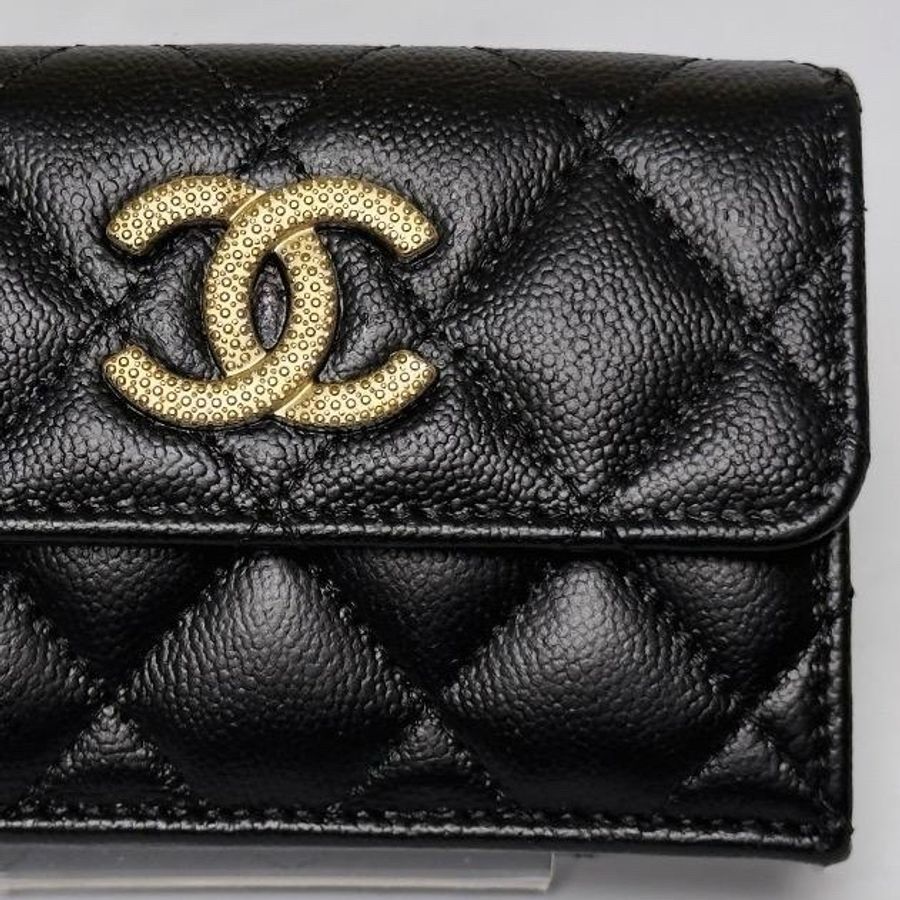 🌷Chanel 稀有金色大雙C魚子醬皮三折短夾錢包皮夾|經典花紋✦fufu style 精品✦ 氣質款|-6
