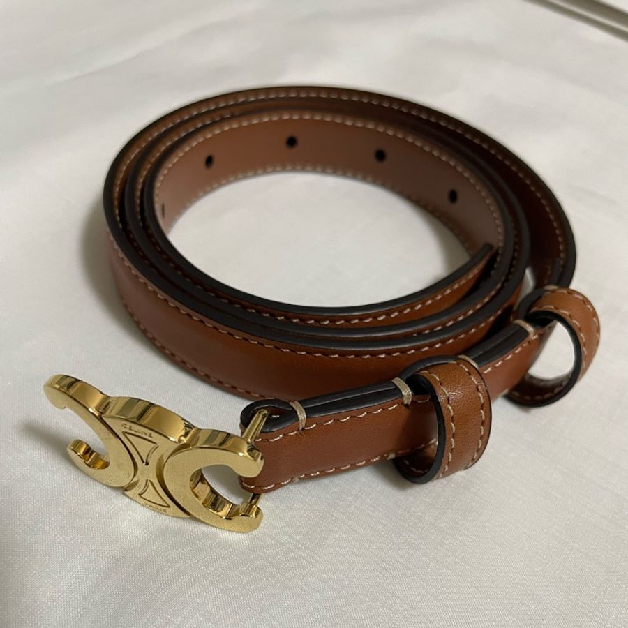 Celine 金棕 凱旋門 皮帶 腰帶 TRIOMPHE 18mm-0