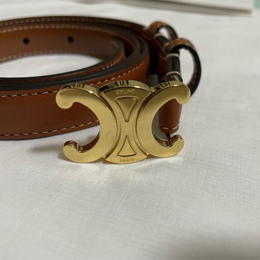 Celine 金棕 凱旋門 皮帶 腰帶 TRIOMPHE 18mm-5