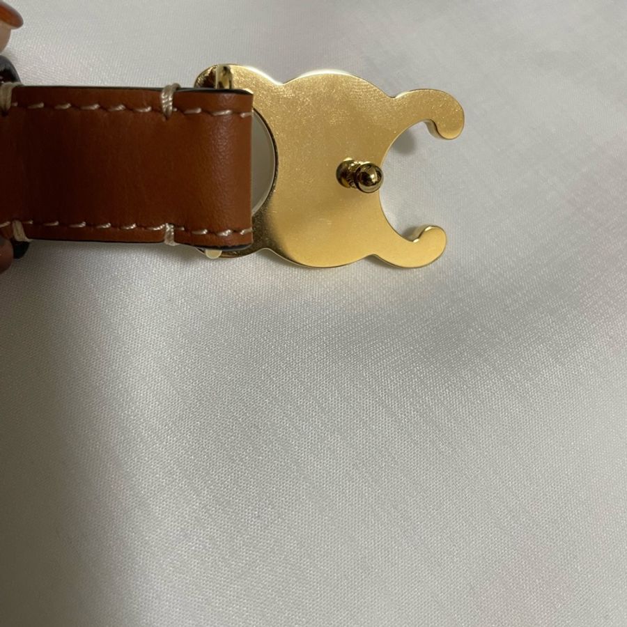 Celine 金棕 凱旋門 皮帶 腰帶 TRIOMPHE 18mm-6
