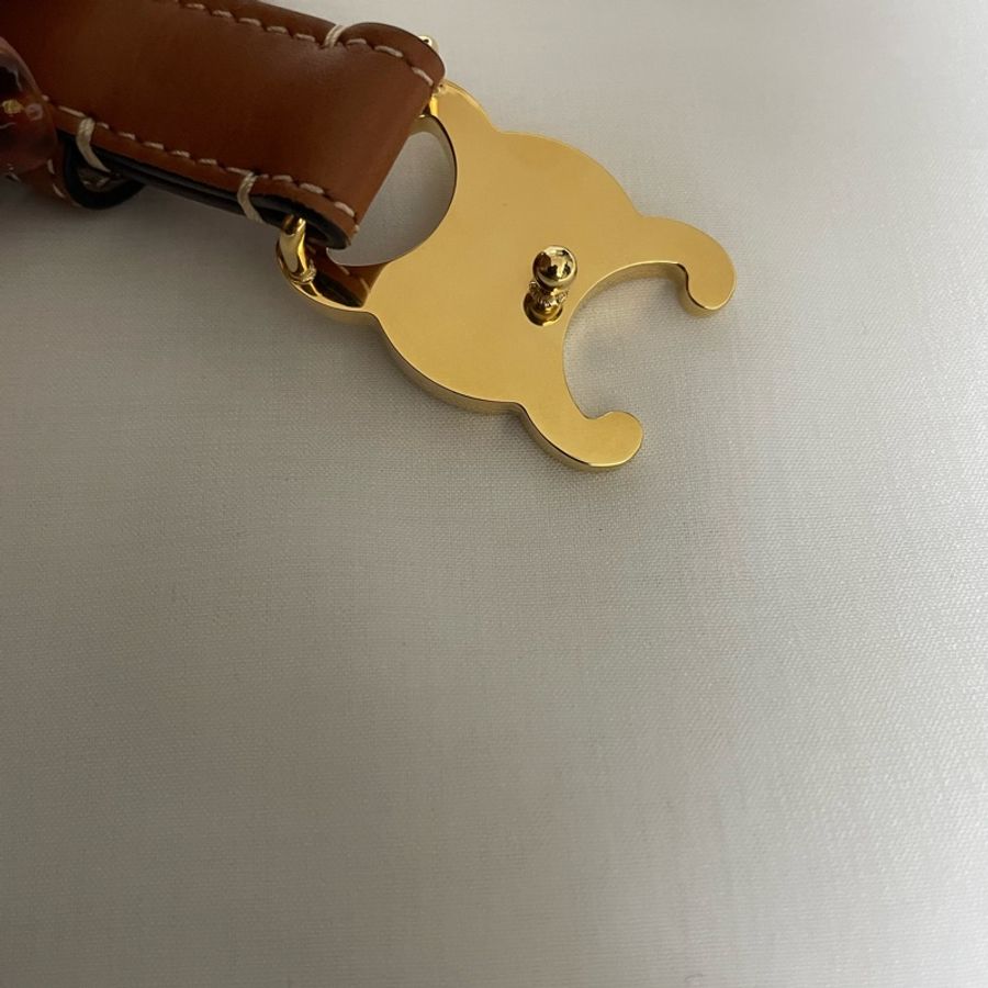 Celine 金棕 凱旋門 皮帶 腰帶 TRIOMPHE 18mm-7