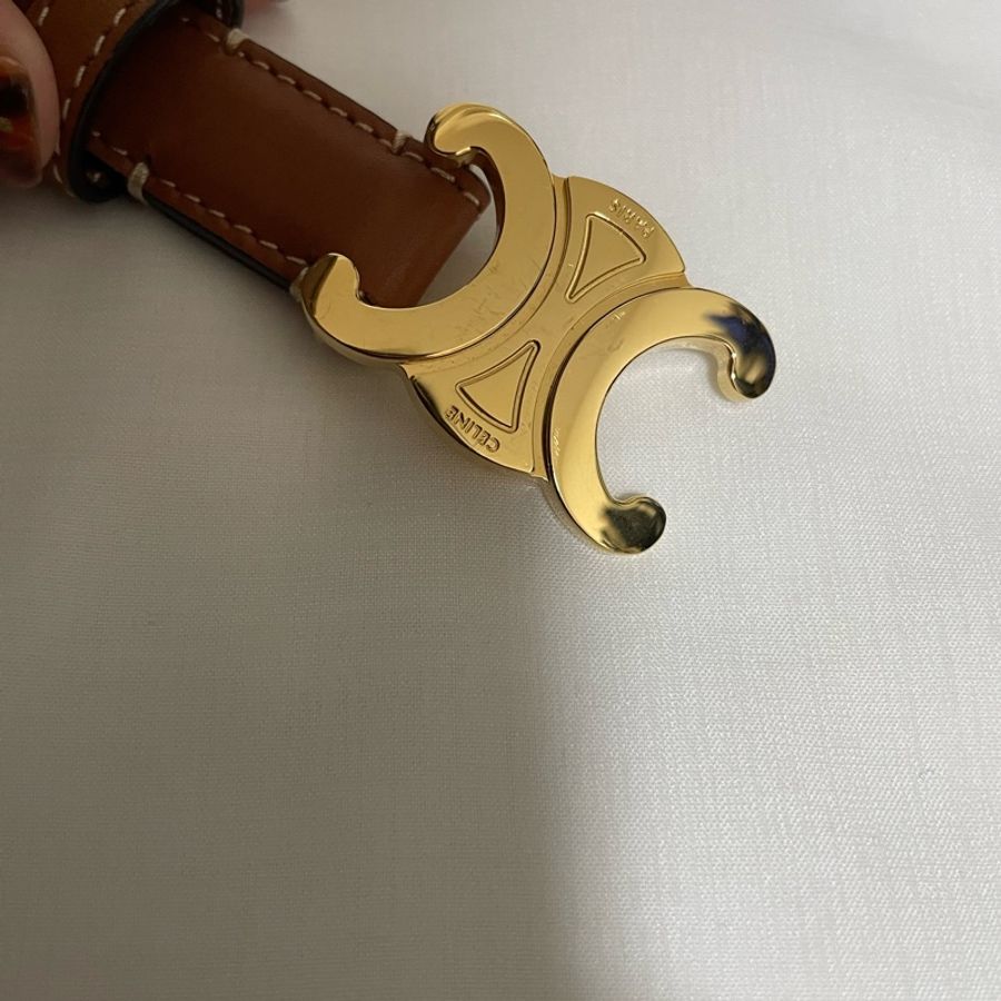 Celine 金棕 凱旋門 皮帶 腰帶 TRIOMPHE 18mm-10