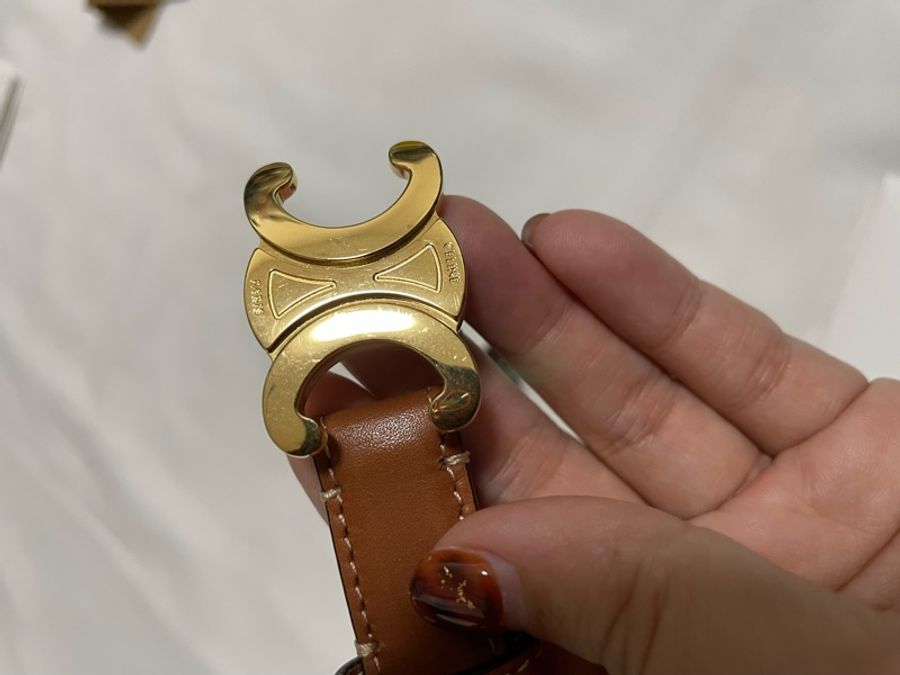 Celine 金棕 凱旋門 皮帶 腰帶 TRIOMPHE 18mm-26