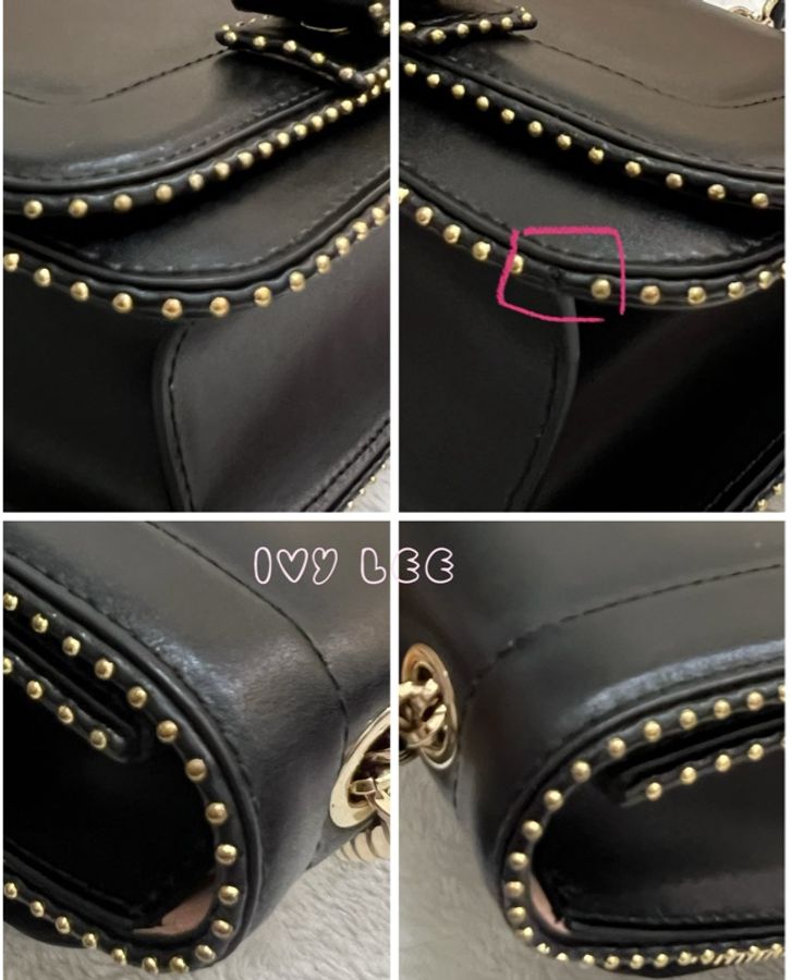 Salvatore Ferragamo黑色 金色皮革鉚釘 Vara 蝴蝶結翻蓋肩背包 鏈條包 斜背包 正品 二手精品-20