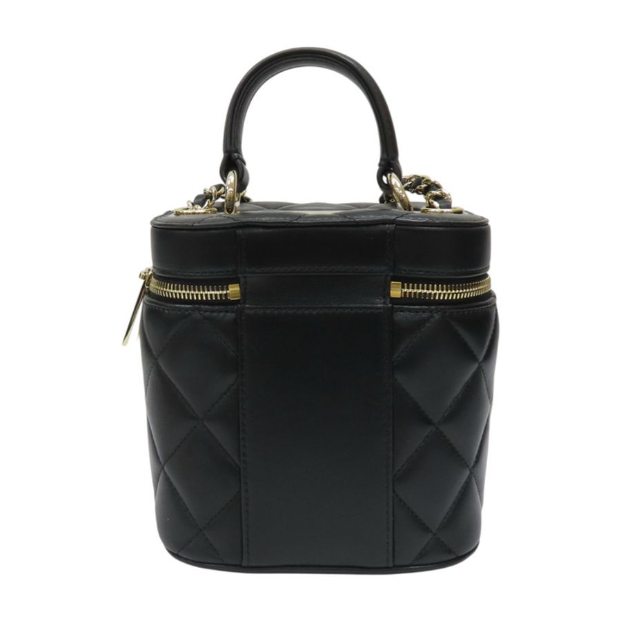 黑色 羊皮 菱格紋 Trendy Vanity Case 鍊帶 化妝包 肩背包【CHANEL 香奈兒】-1