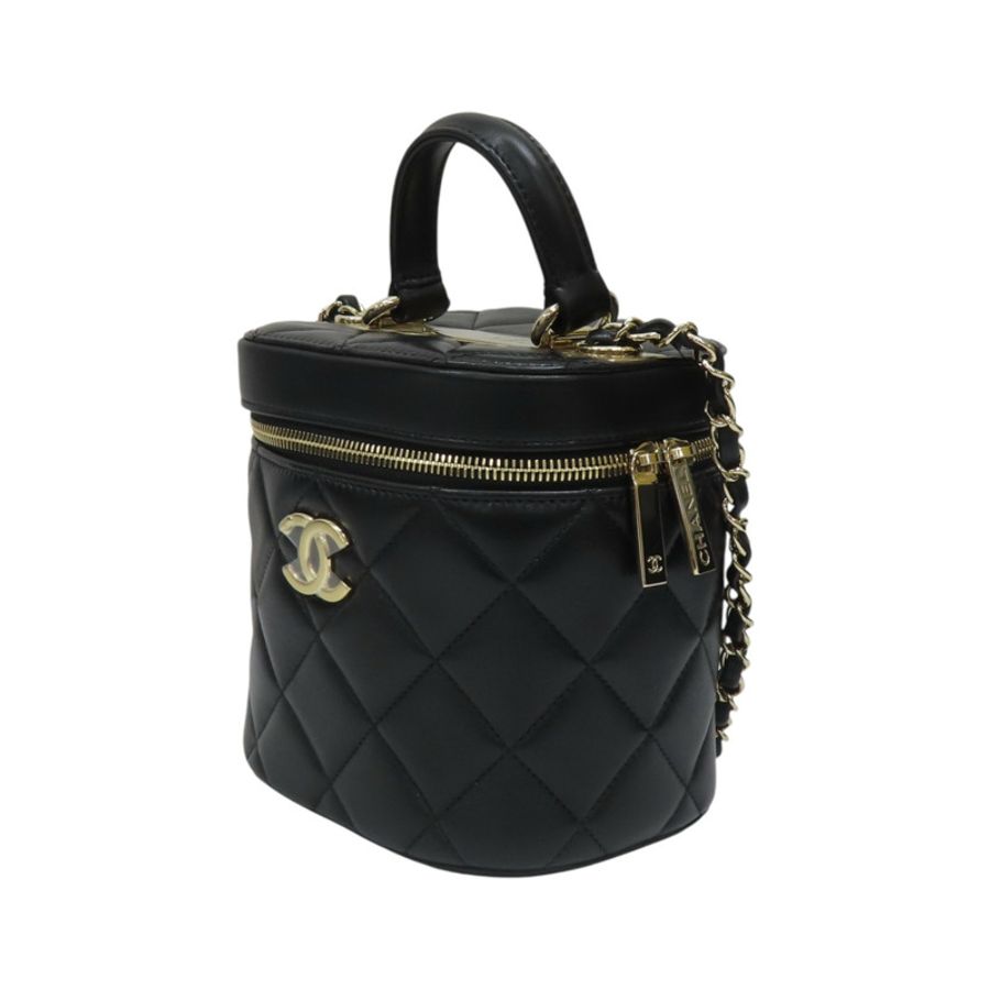 黑色 羊皮 菱格紋 Trendy Vanity Case 鍊帶 化妝包 肩背包【CHANEL 香奈兒】-2