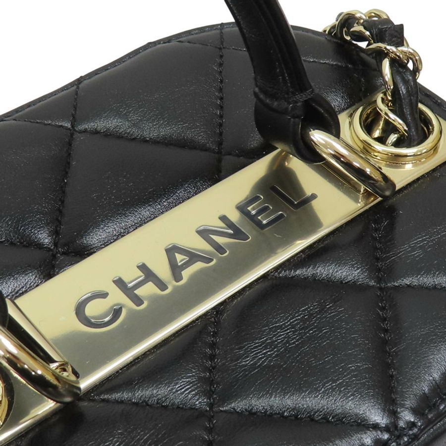 黑色 羊皮 菱格紋 Trendy Vanity Case 鍊帶 化妝包 肩背包【CHANEL 香奈兒】-9