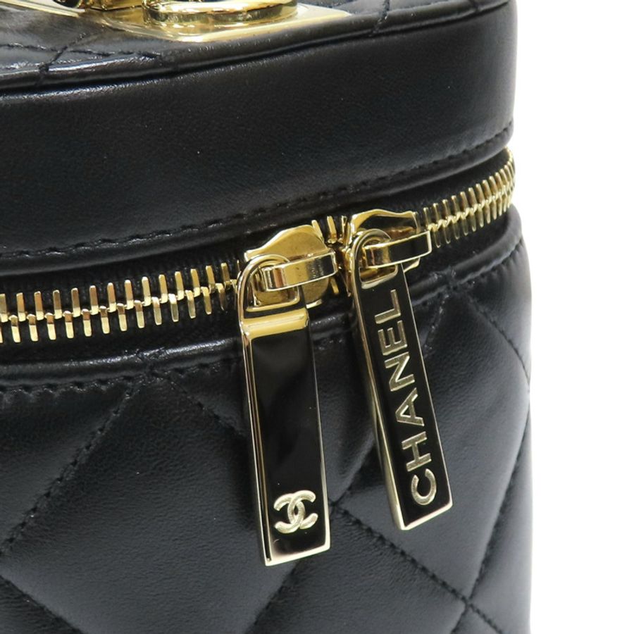 黑色 羊皮 菱格紋 Trendy Vanity Case 鍊帶 化妝包 肩背包【CHANEL 香奈兒】-10