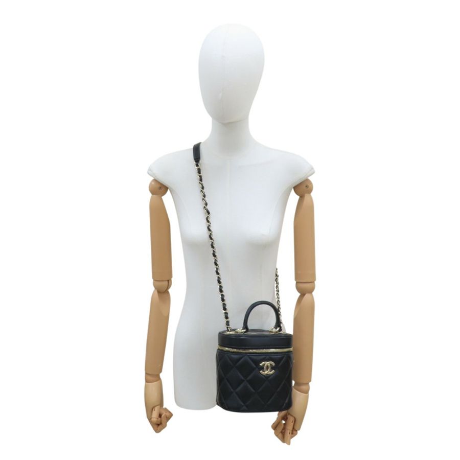 黑色 羊皮 菱格紋 Trendy Vanity Case 鍊帶 化妝包 肩背包【CHANEL 香奈兒】-11